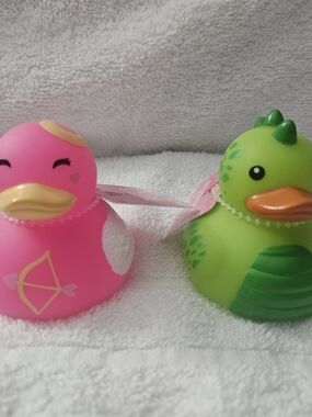 Cute Rubber Duck Set - Pink Angel & Green Dinosaur Collectible Ducks